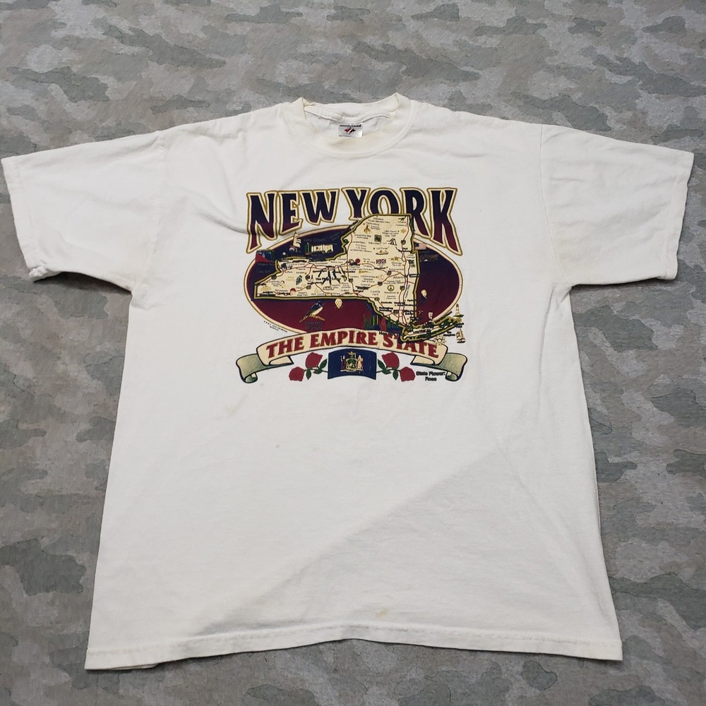Vintage Jerzees Destination Shirt Mens Large White New York Empire State